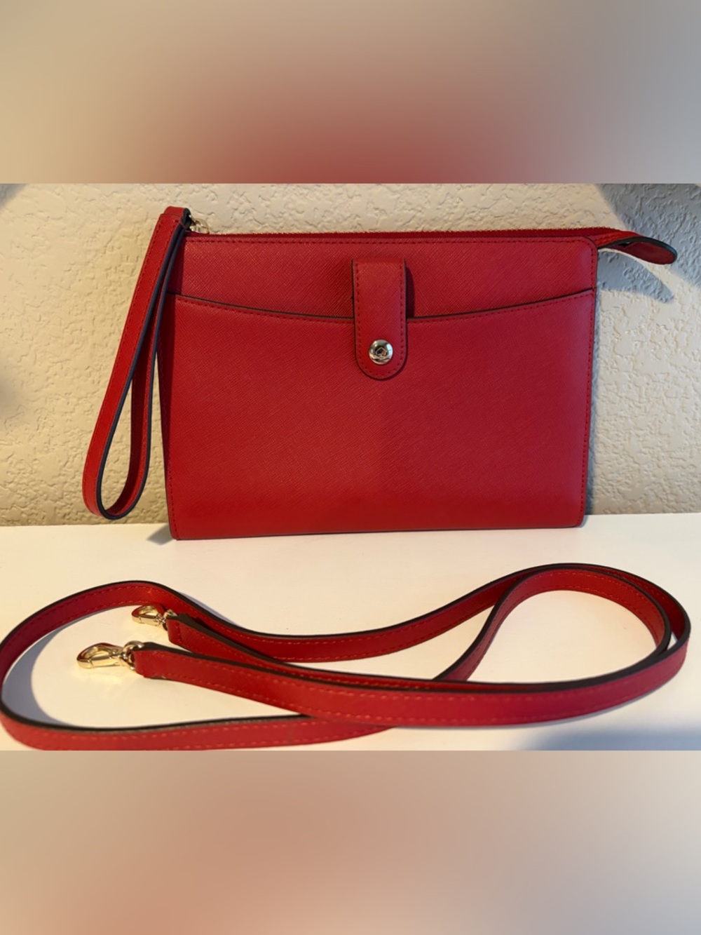 Kate Spade Red Crossbody Wristlet Saffiano Leather Clutch Convertible Bag